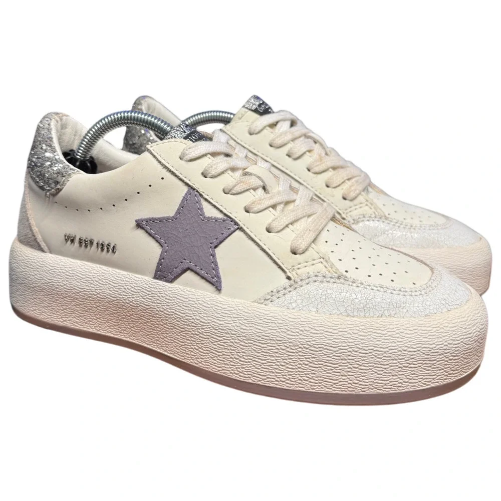VINTAGE HAVANA Lucy Star Women's 8 Sneaker Leather Suede Cream Silver Platform